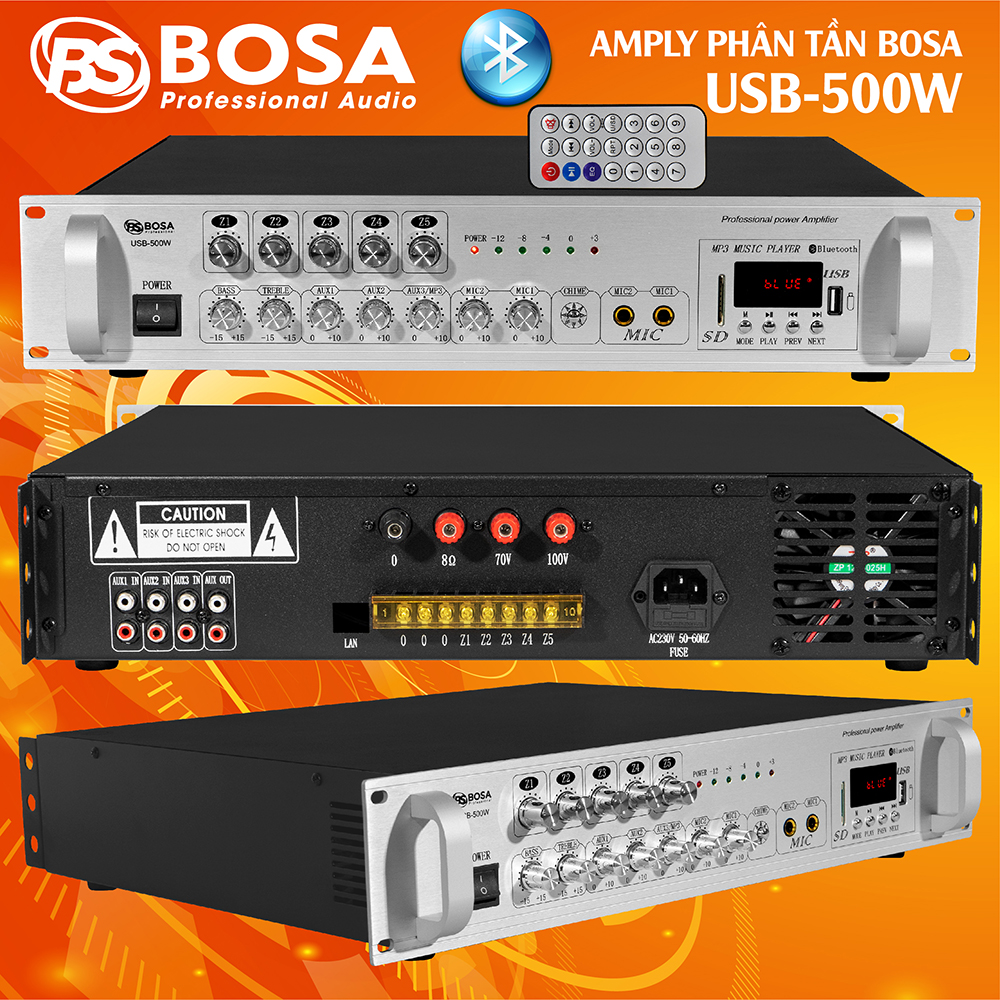 Amply phân tần Bosa USB 500W Remote Bluetooth